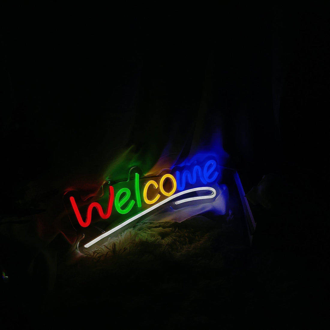 Multicolour Welcome LED neon sign for a university Freshers Week event by Neon Punk