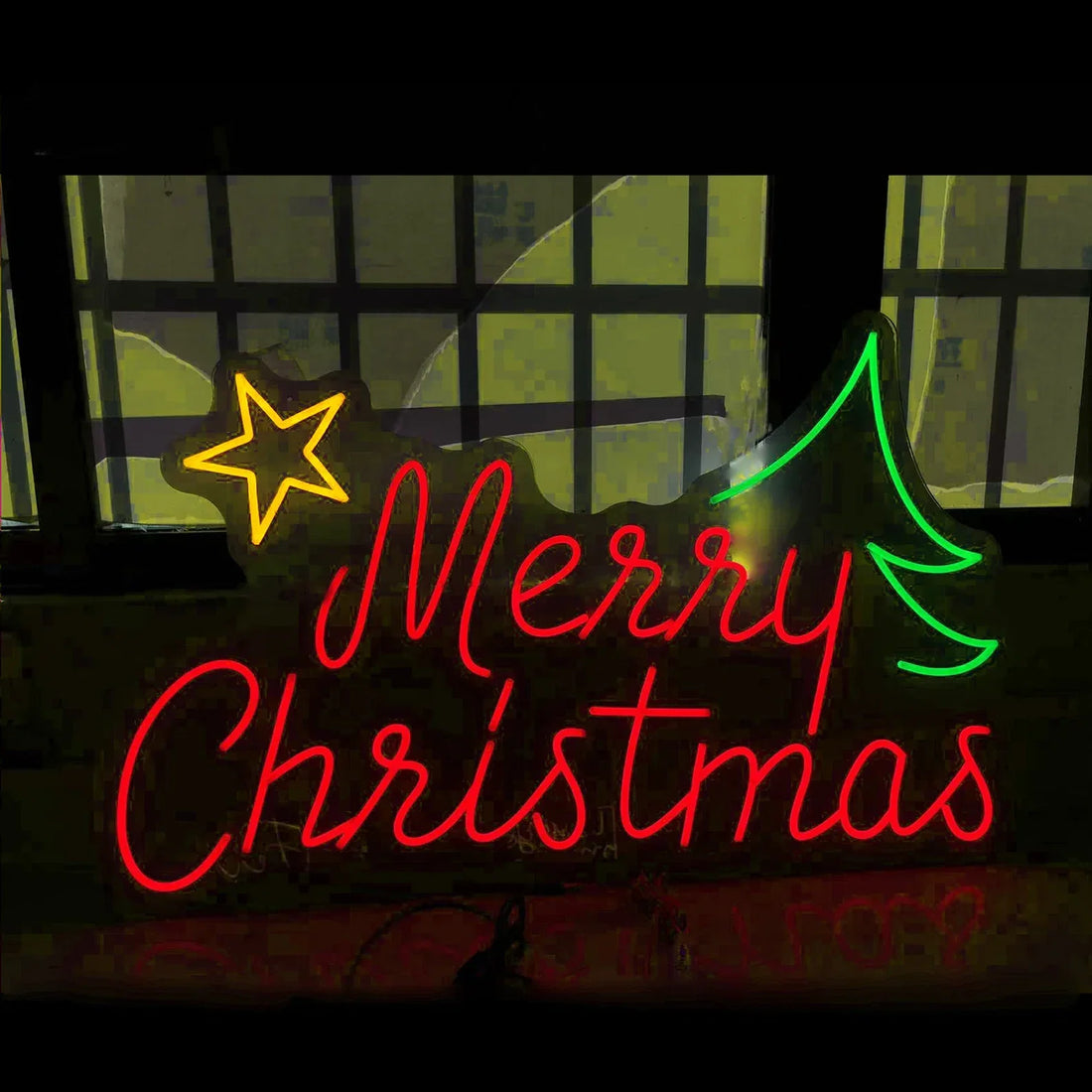 Merry Christmas LED neon sign for a festive retail window display by Neon Punk