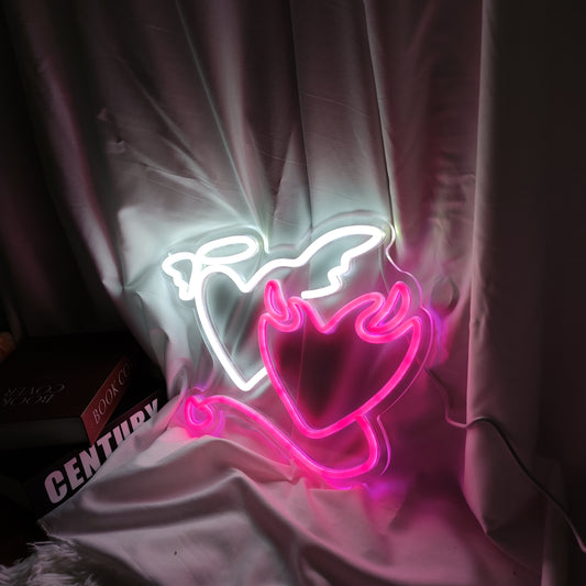 Angel and Demon Hearts LED Neon Sign