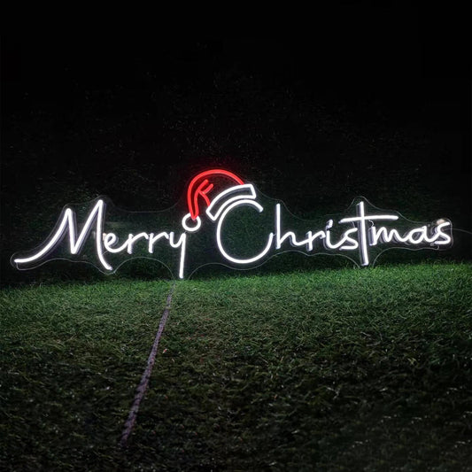 Merry Christmas With Santa Hat LED Neon Sign